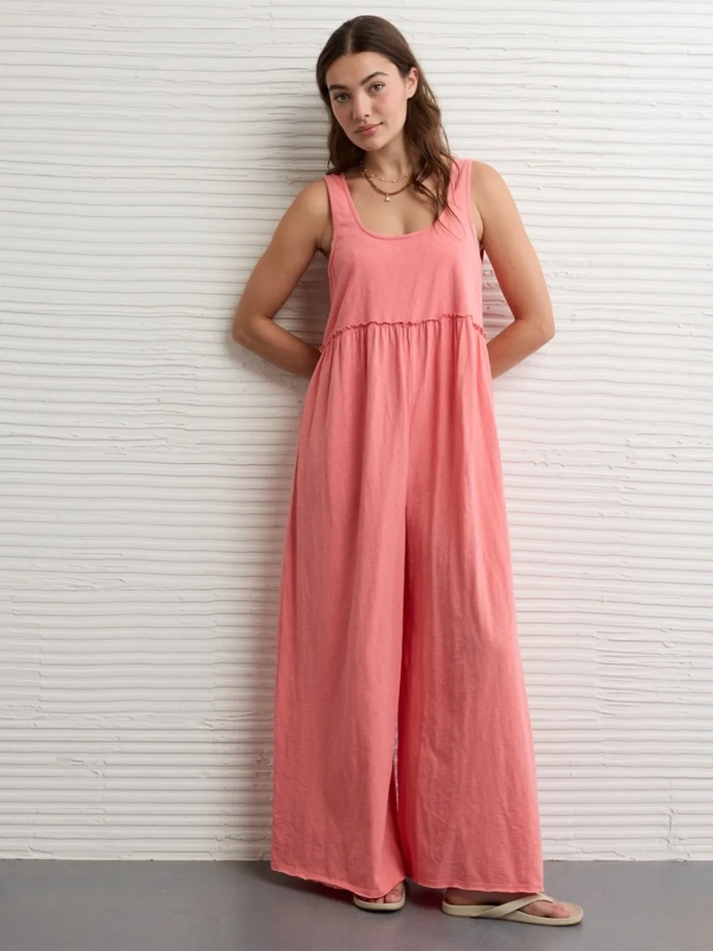 NWT American Eagle ($74.95) Coral Sunchaser Scoop Neck Jumpsuit - Picture 1 of 7